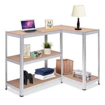 Graues Regal Greenblue GB378 mit MDF-Holz bietet viel Stauraum. Verzinkter Stahlrahmen.