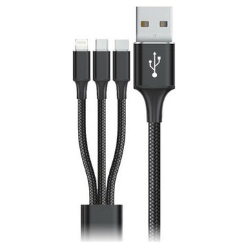 Schwarzes USB-Kabel mit Micro-USB, USB-C und Lightning Stecker - homely Family Shop