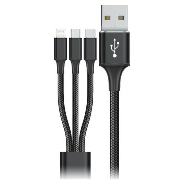 Schwarzes USB-Kabel mit Micro-USB, USB-C und Lightning Stecker - homely Family Shop