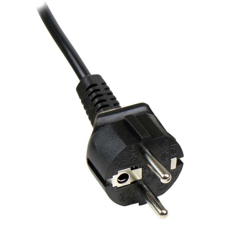 Schwarzes Startech Stromkabel mit Eurostecker für zuverlässige Stromversorgung.