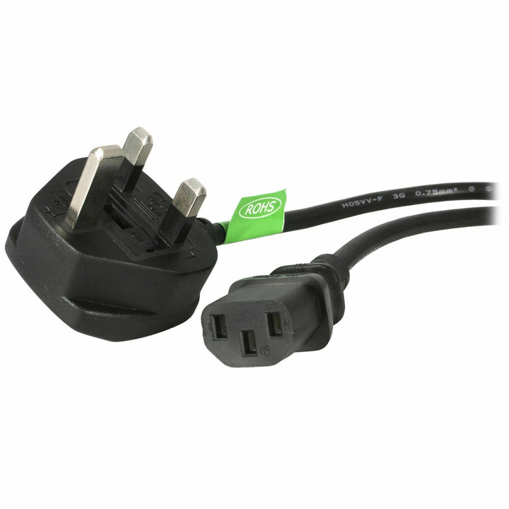 Schwarzes Startech Stromkabel mit UK Stecker und Buchse, 1 Meter Power Lead.