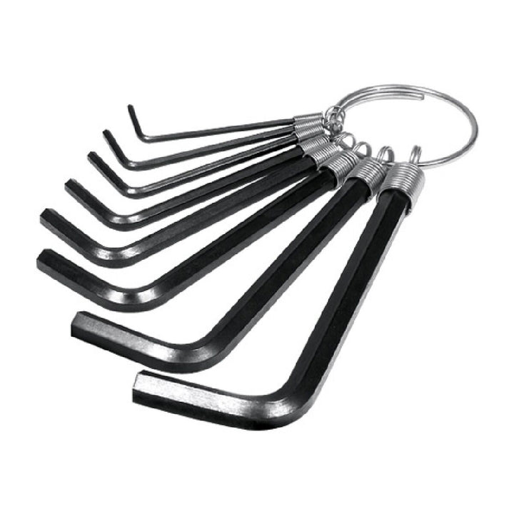 Schwarzes Inbusschlüsselset (9-teilig) von Jetech Tool mit Größen von 1,5 bis 10 mm auf einem Metallring.