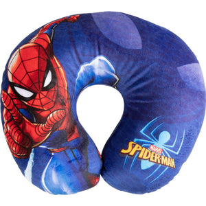 Blaues Reisekissen mit Spiderman-Motiv für Nackenstütze und Komfort.