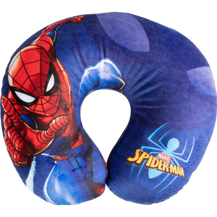 Blaues Reisekissen mit Spiderman-Motiv für Nackenstütze und Komfort.