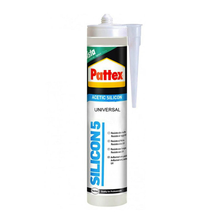 Pattex Silicon 5 Universal, durchsichtige Silikon Dichtmasse im Tube mit Applikator.