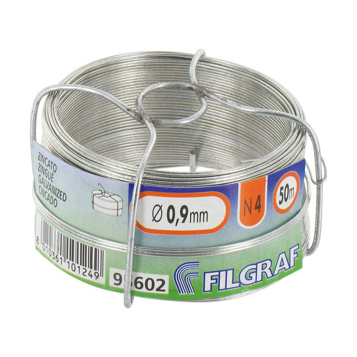 Filgraf Drahtrolle, verzinkt, 0,70 mm x 100 m. Aufgerollt mit Metalldrahtrahmen.