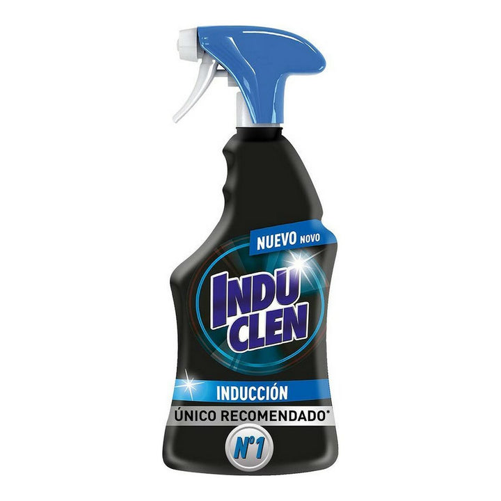 Schwarze Induclen Lufterfrischer Flasche (450 ml) mit blauem Sprühkopf. Induktion Lufterfrischer.