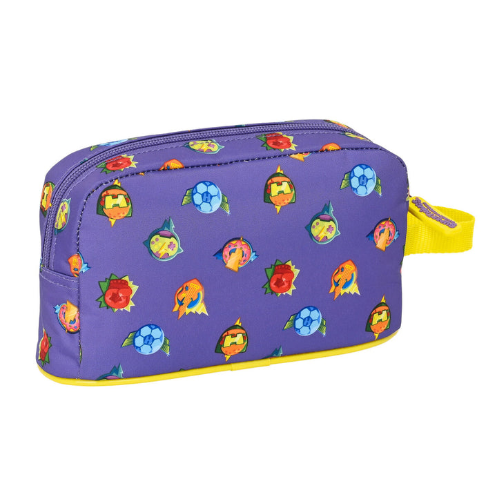 Lila gelbe SuperThings Lunchbox mit Figuren Muster - homely Family Shop
