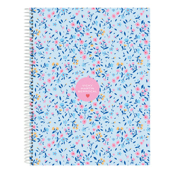Vicky Martín Berrocal Notizbuch A4 mit blau rosa Blumenmuster - homely Family Shop