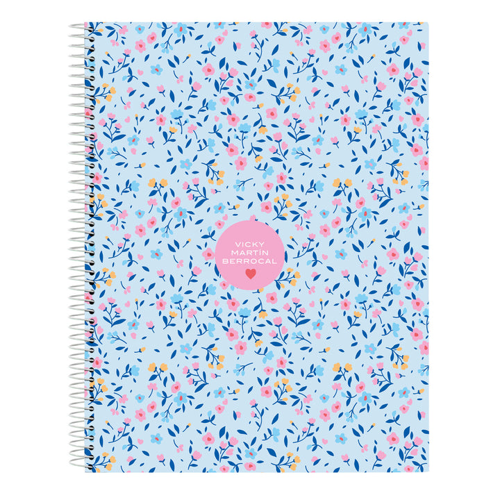 Vicky Martín Berrocal Notizbuch A4 mit blau rosa Blumenmuster - homely Family Shop
