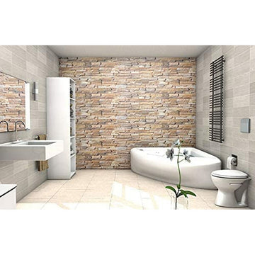 Modernes Badezimmer-Design mit Steinwand, Eckbadewanne und Waschbecken. Silikon Fischer für Abdichtung.