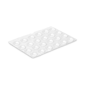 Durchsichtige Inofix Absturzschutz Pads, 8x2,2 mm, 25 Stück auf PVC-Blatt.