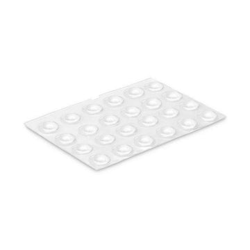 Durchsichtige Inofix Absturzschutz Pads, 8x2,2 mm, 25 Stück auf PVC-Blatt.