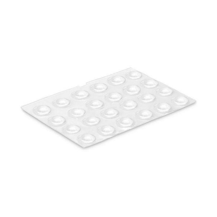Durchsichtige Inofix Absturzschutz Pads, 8x2,2 mm, 25 Stück auf PVC-Blatt.
