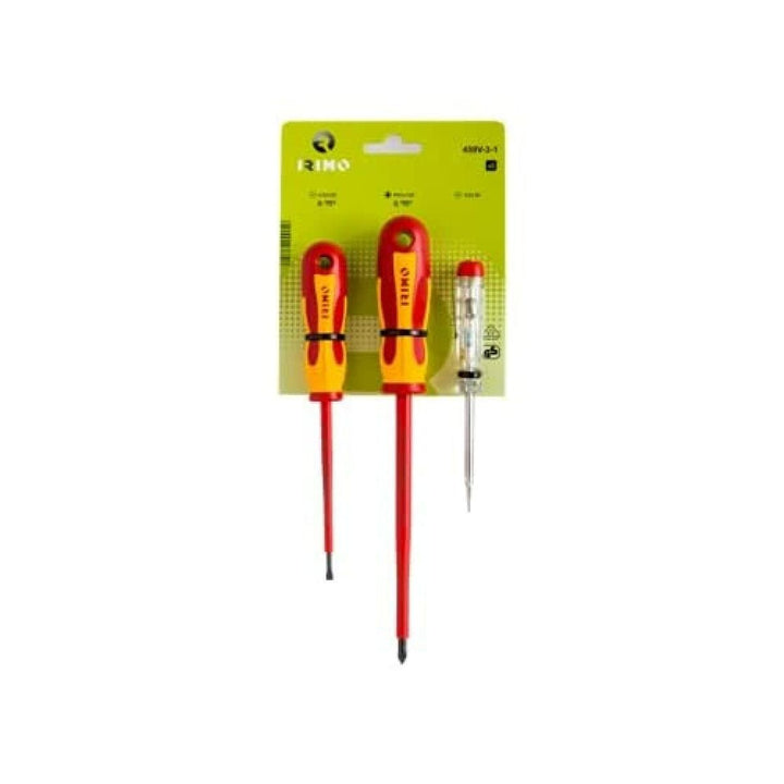Irimo Schraubendreher-Set mit Phillips-Kopf und rot-gelben Griffen.