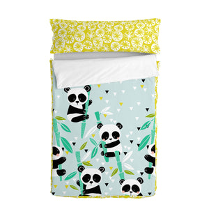 Blauer Panda Garden Bettbezug mit Bambus. Moshi Moshi Bettwäsche mit Füllung.