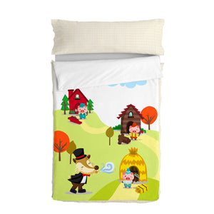 Bunter HappyFriday Bettbezug mit Füllung Mr Fox Piggys, 105x200 cm, mit verspieltem Design.