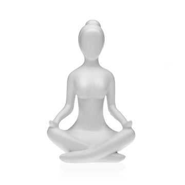 Weiße Deko-Figur aus Harz, die Yoga-Pose darstellt. Elegante Yoga Figur.