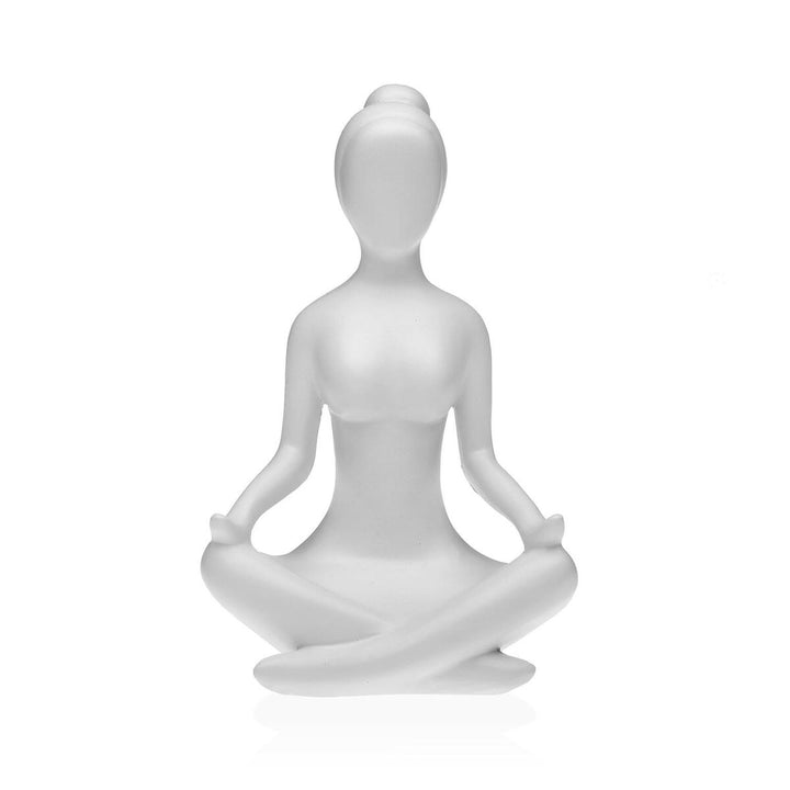 Weiße Deko-Figur aus Harz, die Yoga-Pose darstellt. Elegante Yoga Figur.