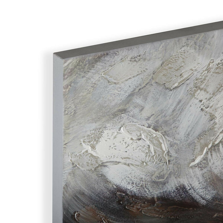 Detailaufnahme: Versa Sturm Bild auf Leinwand mit abstrakter Textur und Kiefer Rahmen.