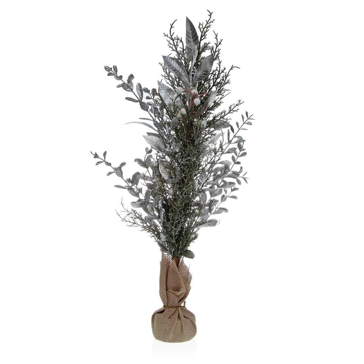 Silberne Dekorationspflanze Versa aus Kunststoff, eingewickelt in Jute. Ideal für die Inneneinrichtung.