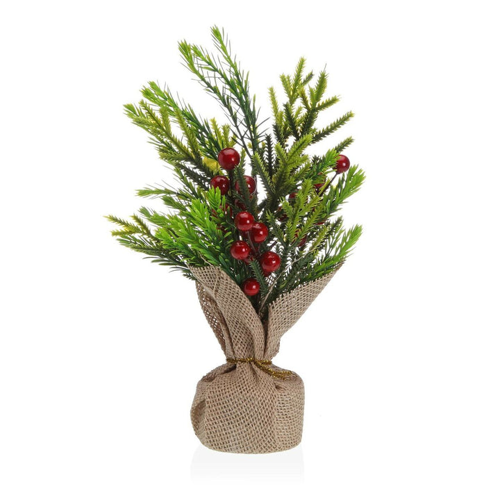 Dekorative Versa Kunststoff Pflanze mit grünen Blättern und roten Beeren in Jute.