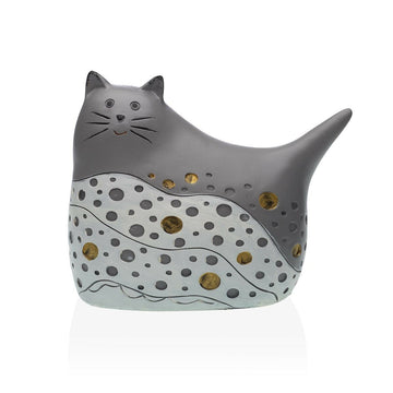 Graue Deko-Figur Katze mit Punktmuster. Niedliche Katzenfigur für die Dekoration.