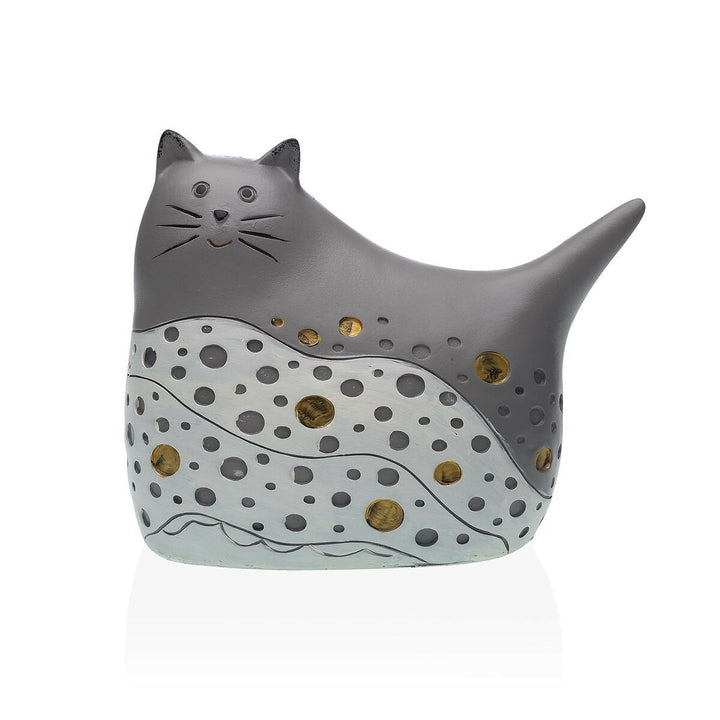 Graue Deko-Figur Katze mit Punktmuster. Niedliche Katzenfigur für die Dekoration.