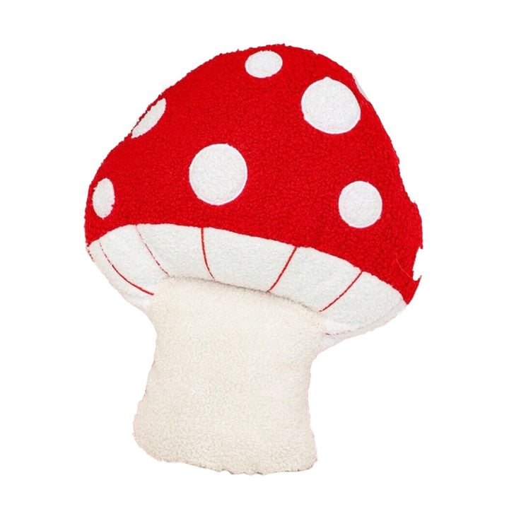 Rotes Pilz Kissen mit weißen Punkten. Dekoratives Kissen in Pilzform.