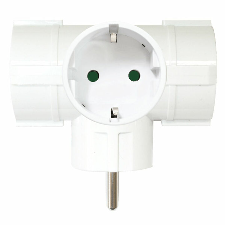 Weißer Steckeradapter mit 3 Ausgängen. Silver Electronics Adapter für 220V.