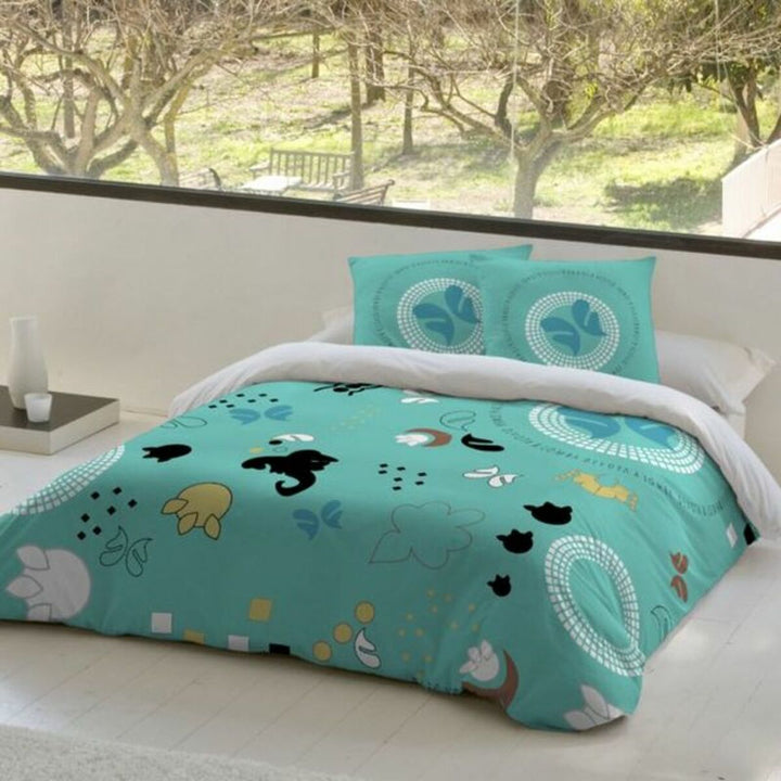 Türkis Bettdeckenbezug Devota & Lomba (220x220 cm) mit verspieltem Muster für Doppelbett.