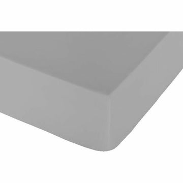 Detailaufnahme: Graues Spannbetttuch Naturals mit glatter Oberfläche und passgenauer Ecke.