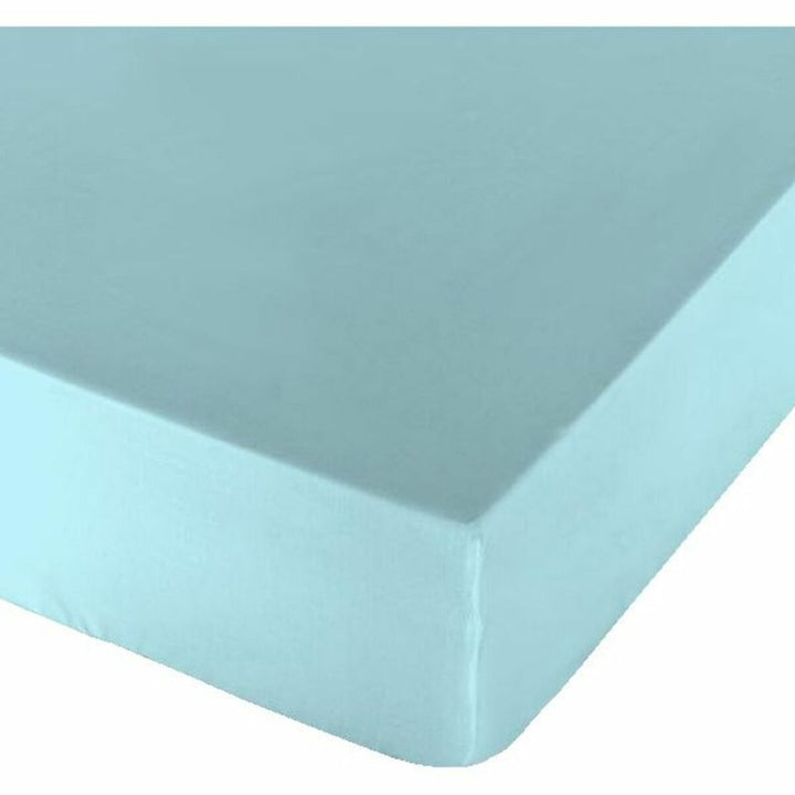 Blaues Spannbetttuch Naturals: Glatte, hochwertige Textur für ein bequemes Bett.