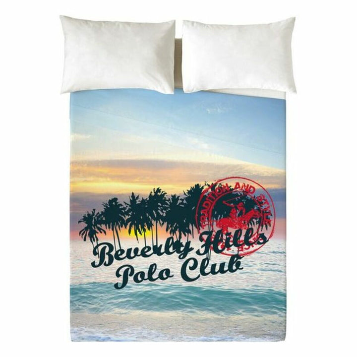 Bettwäsche-Set Hawaii von Beverly Hills Polo Club mit Palmen und Sonnenuntergang.