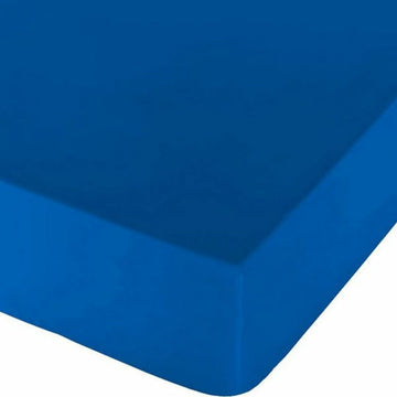 Blaues Spannbetttuch Naturals. Glatte Textur und lebendige Farbe.