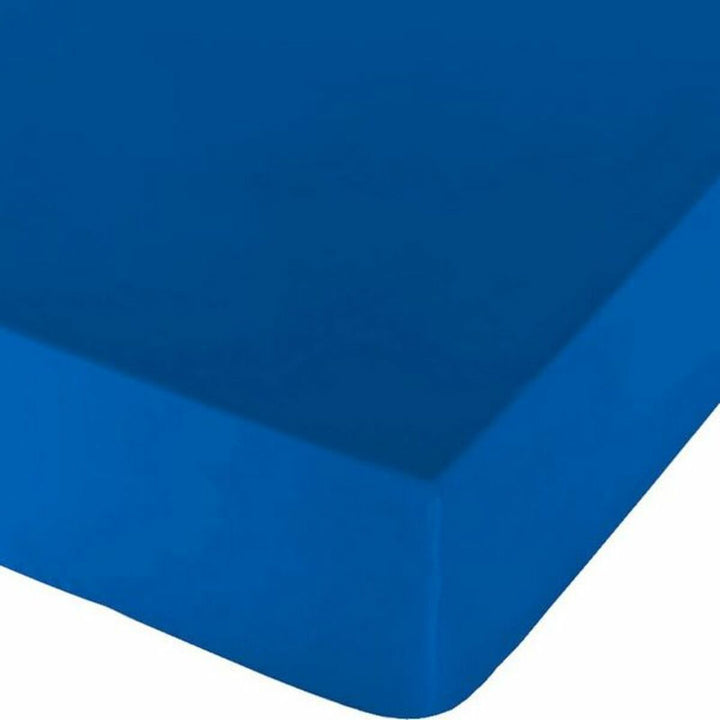 Blaues Spannbetttuch Naturals. Glatte Textur und lebendige Farbe.