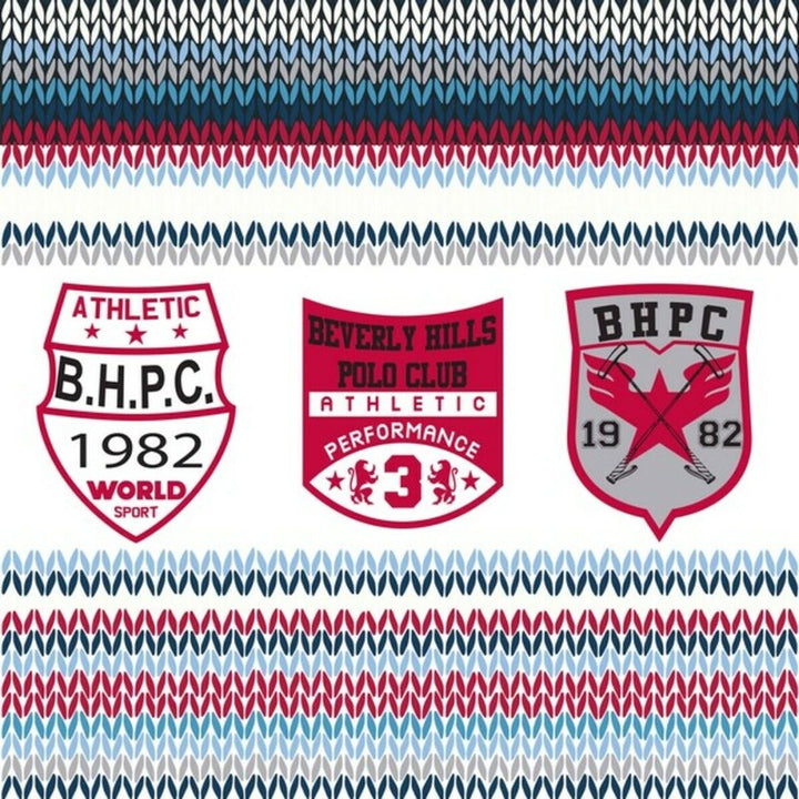 Bettdeckenbezug von Beverly Hills Polo Club mit bunten Strickmuster und Logos.
