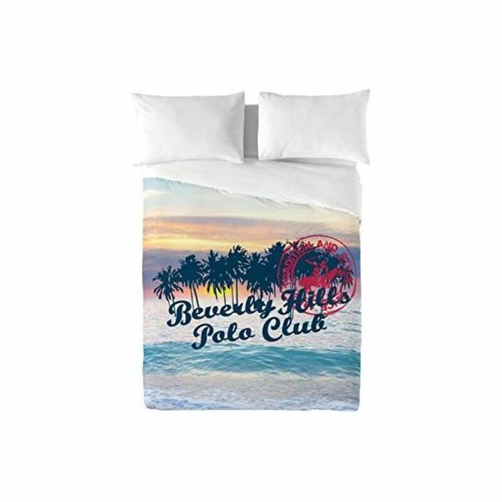 Bettdeckenbezug Doppelmatratze mit Strandmotiv und Beverly Hills Polo Club Logo.