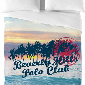 Bettdeckenbezug mit Palmen und Beverly Hills Polo Club Logo für Doppelmatratze.
