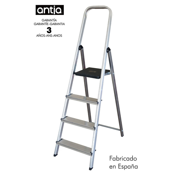 Antia 4-Stufen Klappleiter aus Aluminium mit schwarzer Plattform. Praktische Leiter.