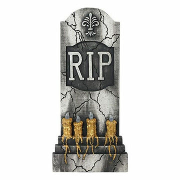 Leichter Halloween Grabstein mit RIP Inschrift und goldenen Kerzen für gruselige Deko.