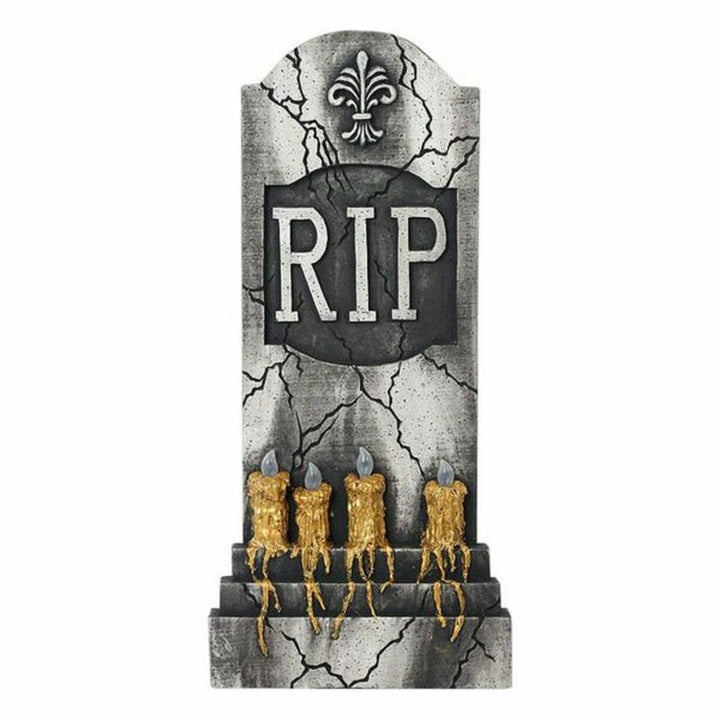 Leichter Halloween Grabstein mit RIP Inschrift und goldenen Kerzen für gruselige Deko.
