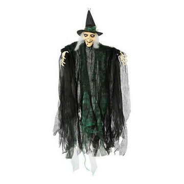 Schwarze, hängende Hexe Dekoration mit Hut und Skeletthänden für Halloween.