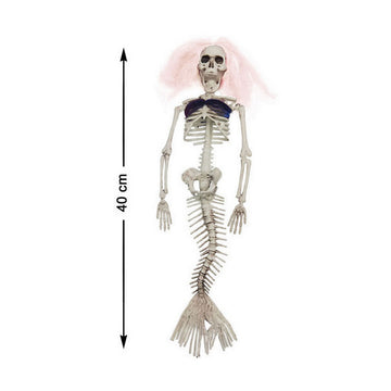 Hängendes Skelett als 40 cm Sirene mit rosa Perücke und Fischschwanz.