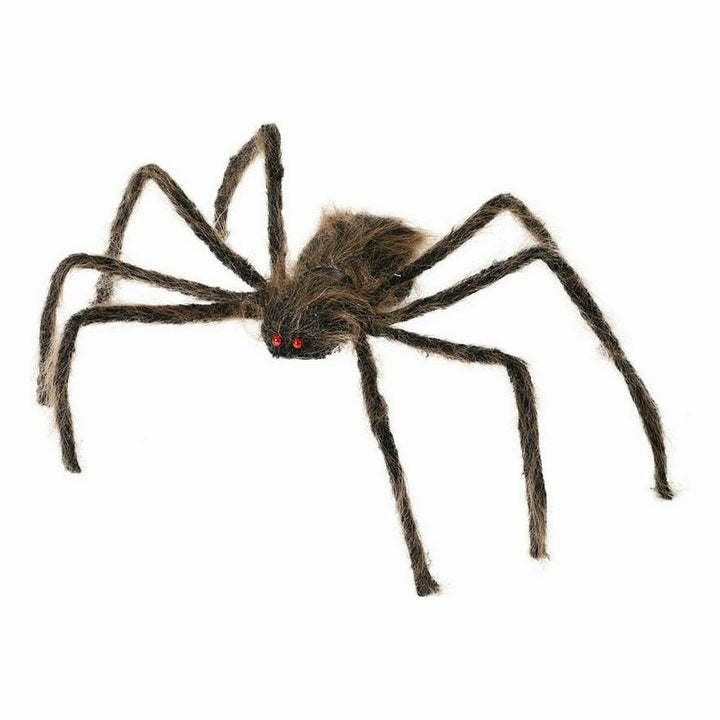 Gruselige Halloween Spinne Deko mit roten Augen und langen Beinen.
