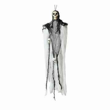 Hängendes Skelett mit bunten Details und Schädeln für Halloween Dekoration.
