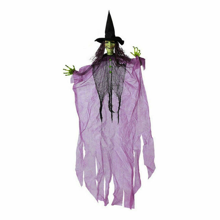 Lila Halloween Hexe Dekoration mit Hut. Gruselige Deko für Halloween.