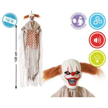 Gruseliger Halloween Clown Deko mit weißer Maske, roten Details und zerrissenem Polka Dot Körper.