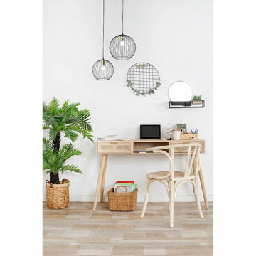 Weißer Esszimmerstuhl mit gewebter Sitzfläche am Schreibtisch - homely Family Shop