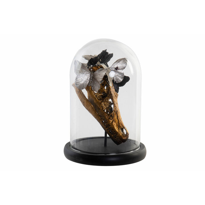 DKD Home Deko-Figur mit goldenem Schädel und Schmetterlinge unter Glas - homely Family Shop